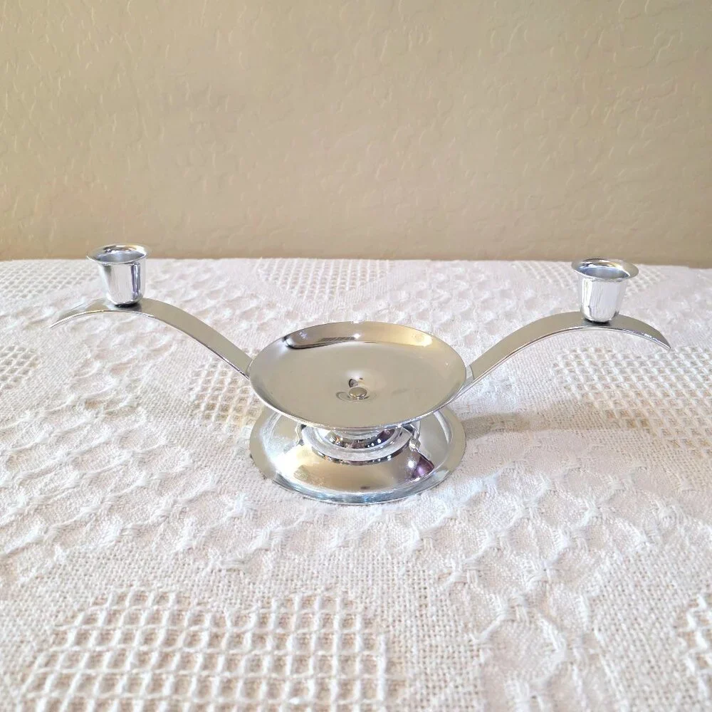 Vintage Silver Wedding Unity Candle Holder Home Decor Pillar Taper Candle Holder